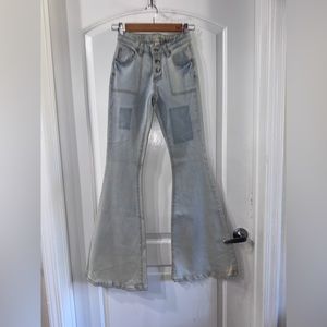 Some days Lovin Patchwork Faded Flare Bottom  jeans.